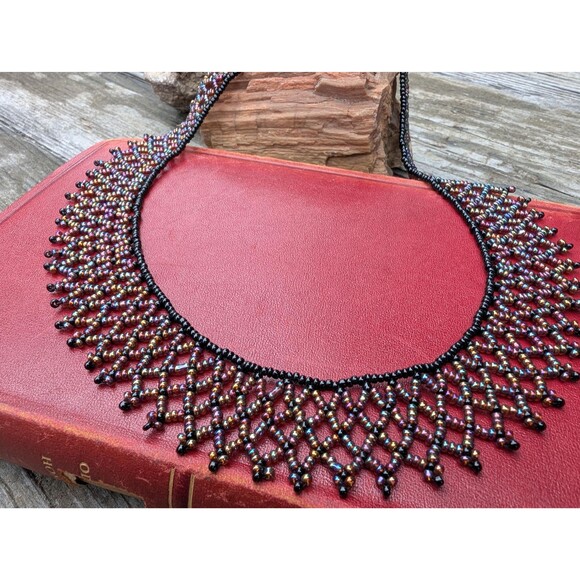Vintage Iridescent Beaded Collar Necklace - Picture 4 of 8
